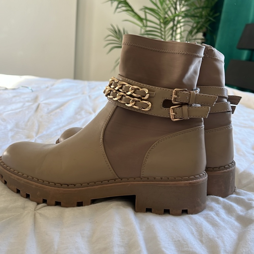 Gold and beige chain boots